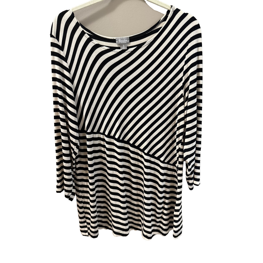 Chico's Travelers Tunic Size 3/XL Black/cream Striped Workwear Casual Made in US
